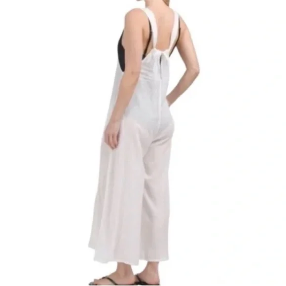 HAUTE HIPPIE Women's Linen Sleeveless Wide Leg Jumpsuit Coverup White XL - Picture 2 of 12